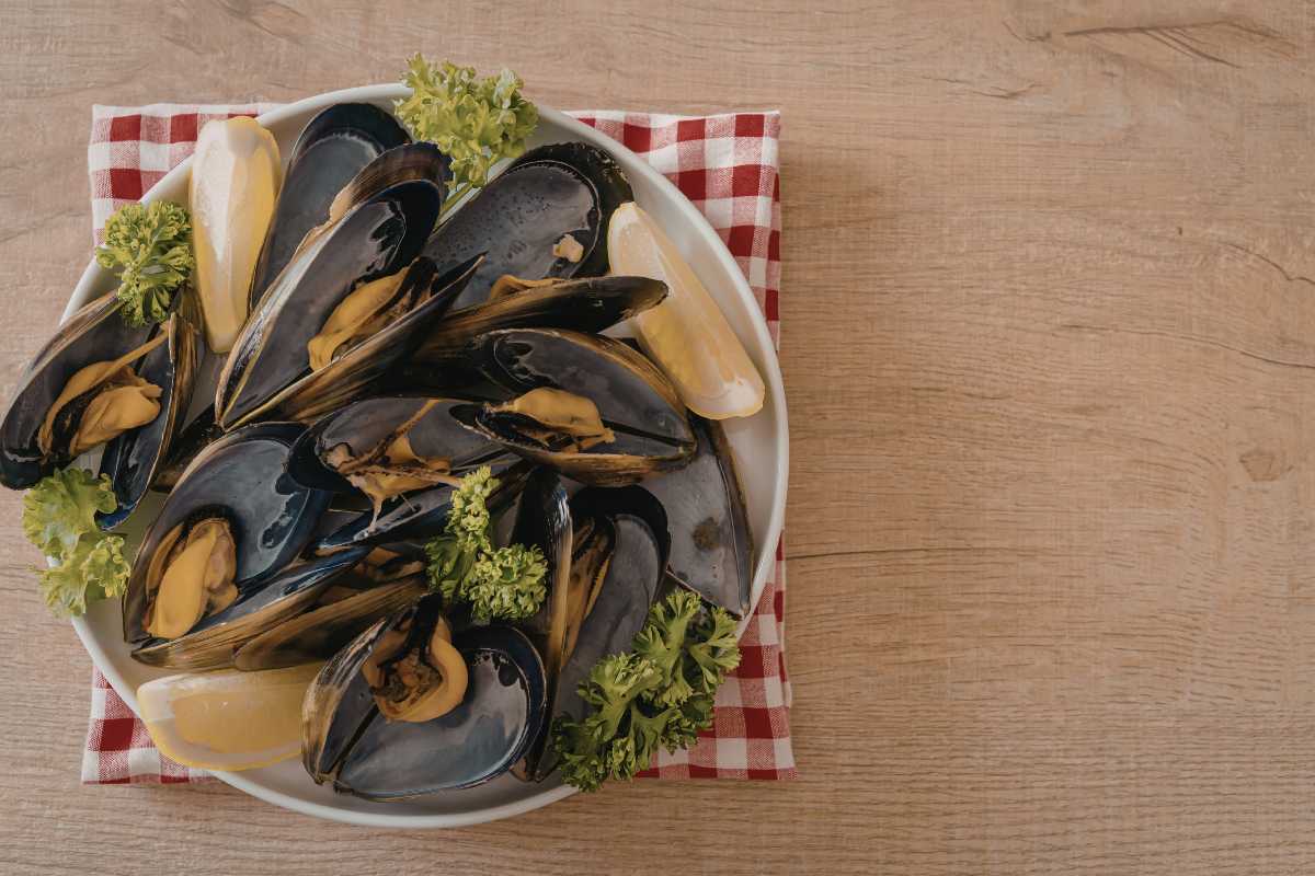 Dettaglio di un piatto di spaghetti alla stintinese e bottarga in un ristorante con vista mare a Stintino, luce naturale e atmosfera mediterranea